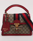 Pre-Loved Queen Margaret Handbag Monogram Coated Canvas Small with Aged Gold Hardware, Beige Ebony Red