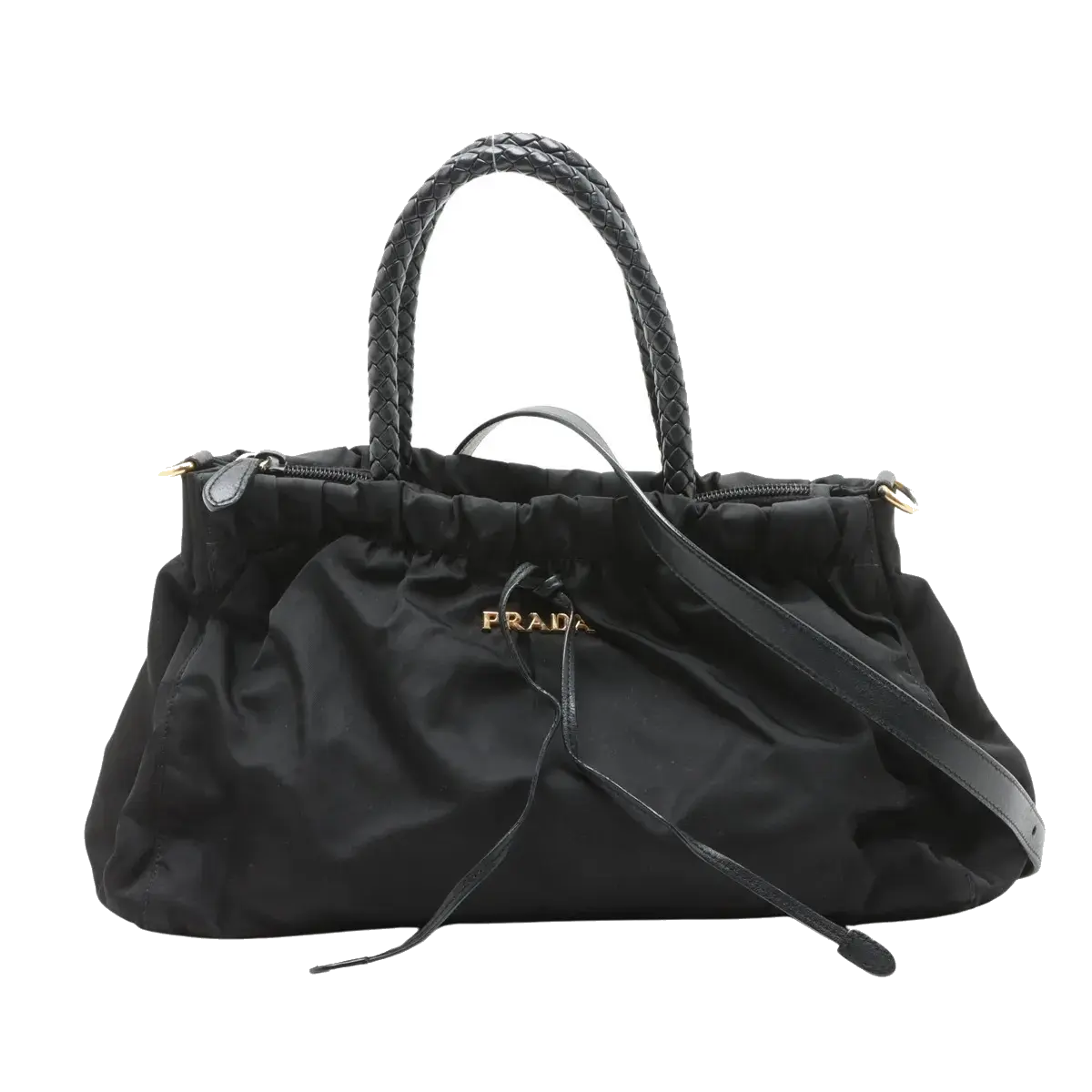 Pre-Loved Gaufre Tote Handbag Nylon with Gold Hardware, Black