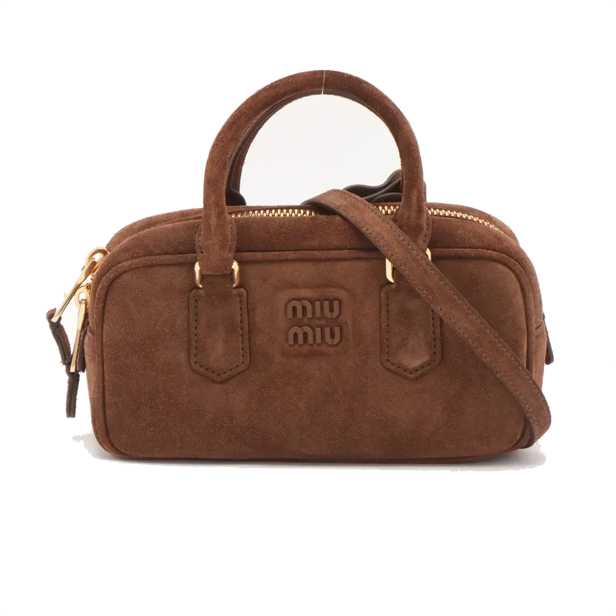 Pre-Loved Arcadie Handbag Suede Small with Gold Hardware, Brown