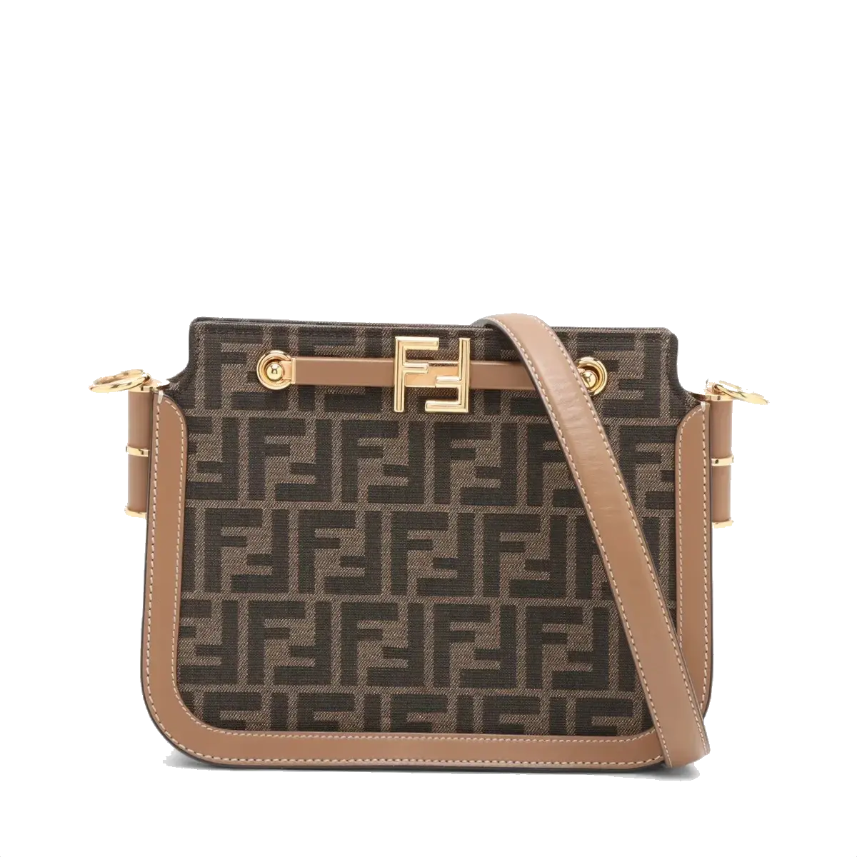 Pre-Loved Touch Crossbody Bag FF Logo Canvas Coated with Gold Hardware, Brown