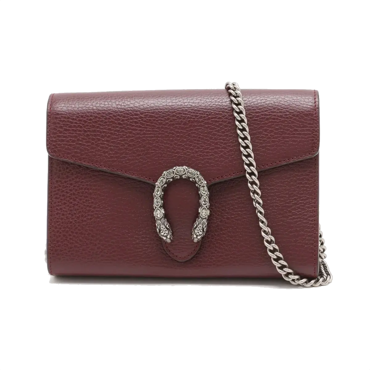 Pre-Loved Dionysus Chain Wallet Crossbody Bag Leather Mini with Aged Silver Hardware, Burgundy
