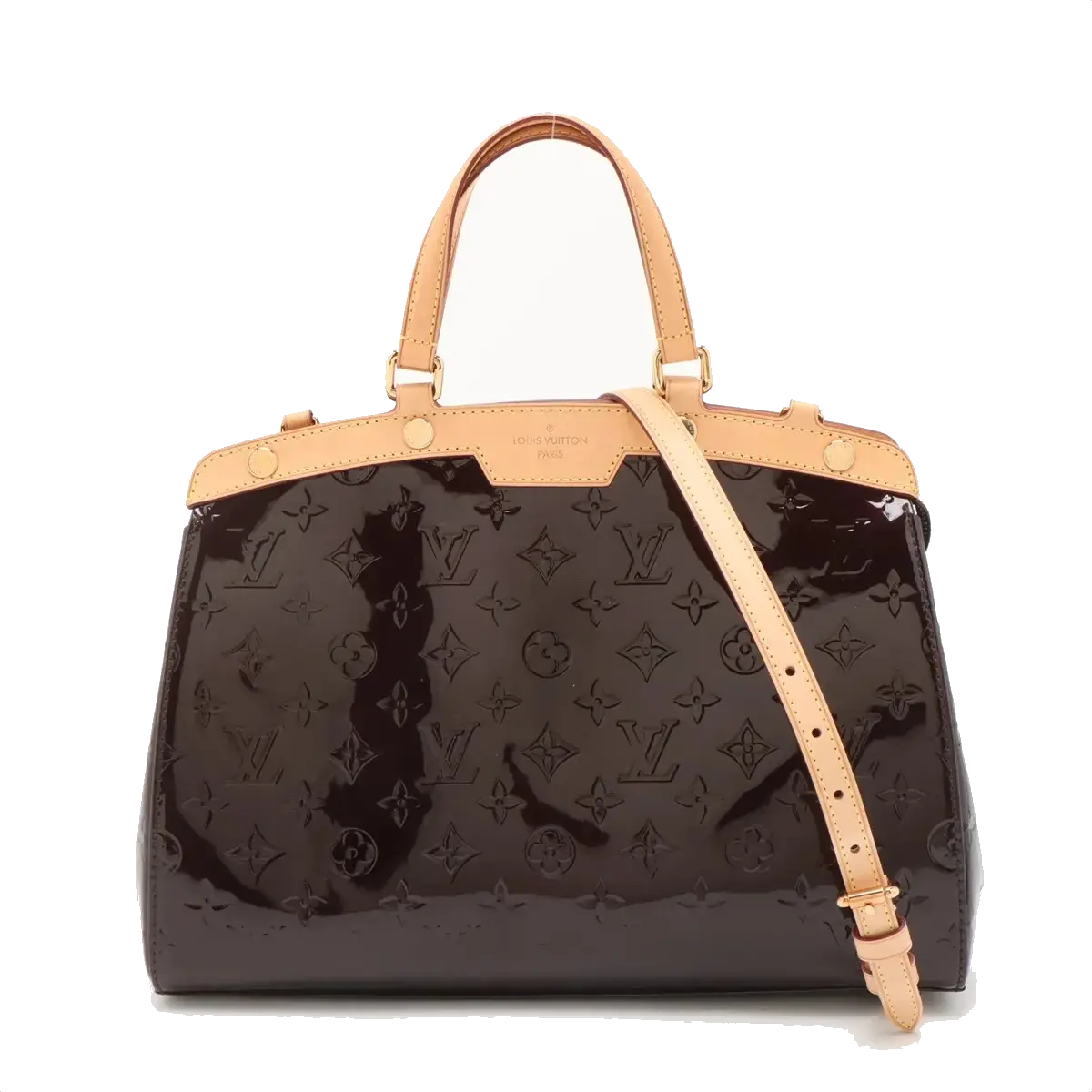 Pre-Loved Brea Handbag Monogram Patent Leather MM with Gold Hardware, Amarante