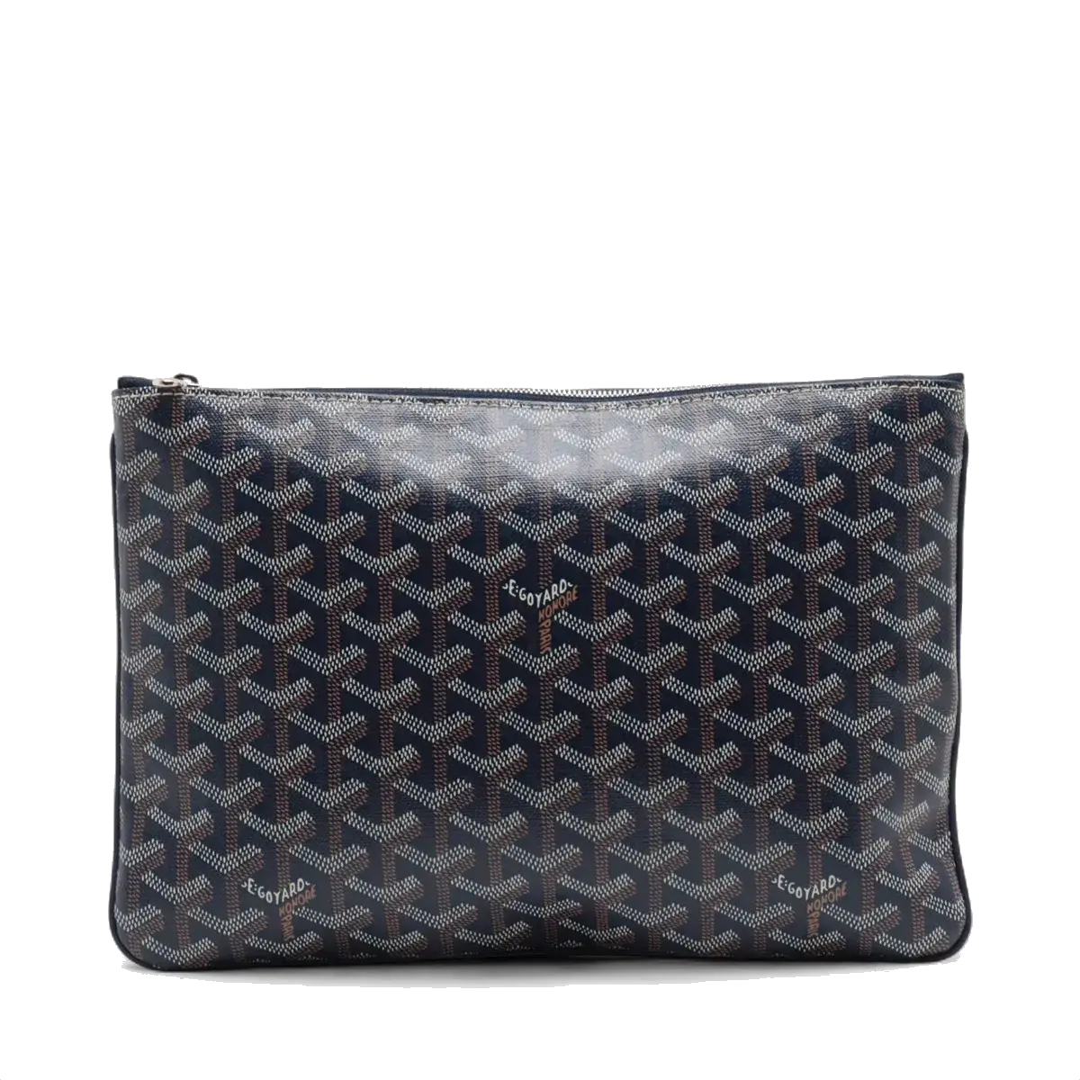 Pre-Loved Senat Pochette Goyardine Coated Canvas MM with Silver Hardware, Navy Blue