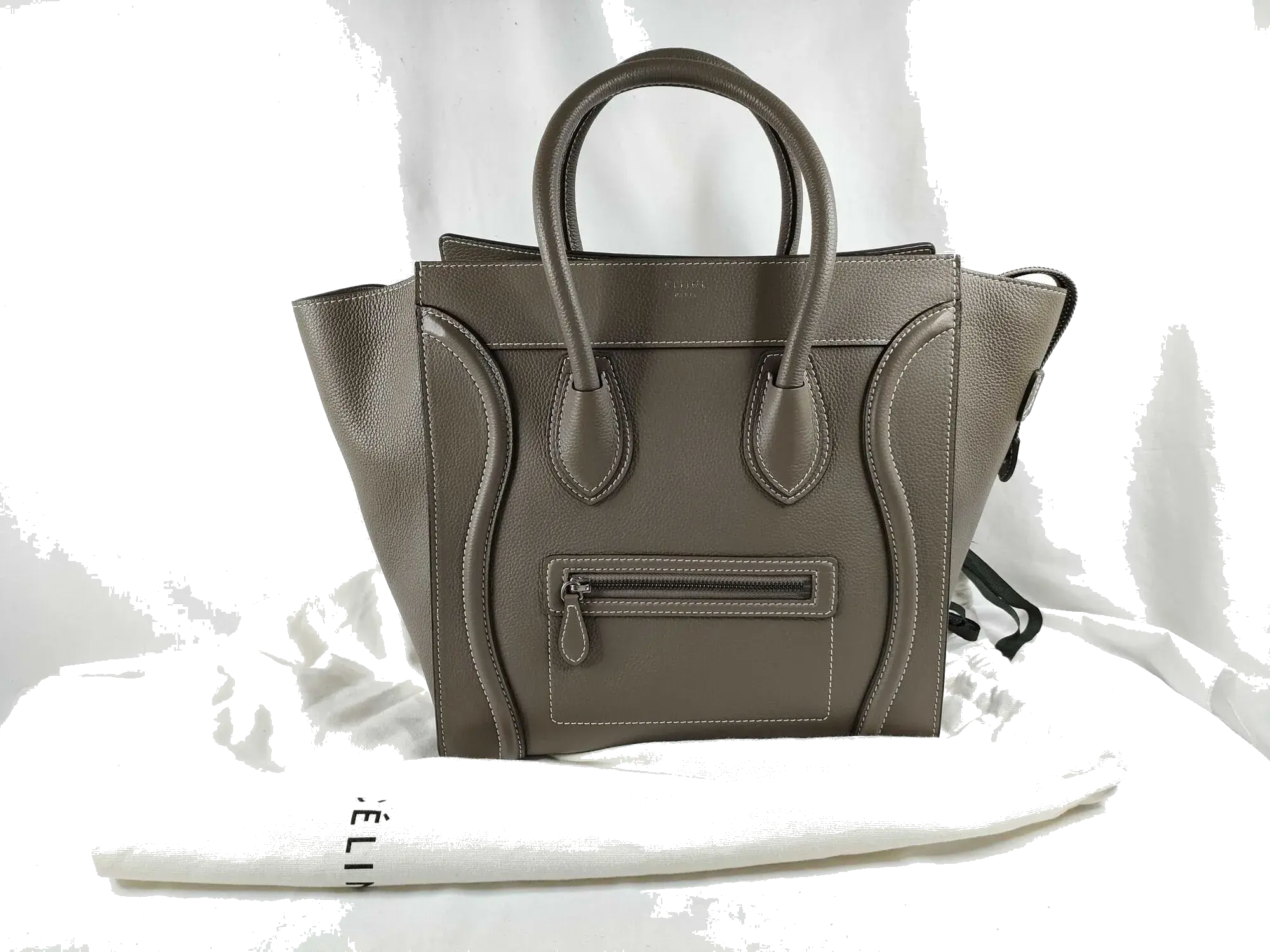 Pre-Loved Luggage Tote Leather Mini with Silver Hardware, Taupe