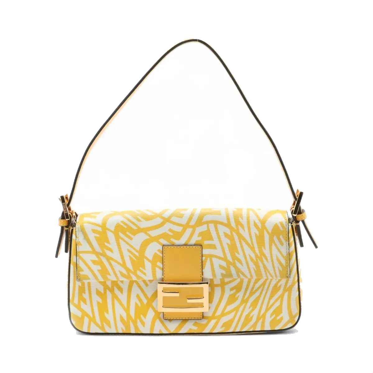 Pre-Loved Baguette Shoulder Bag FF Vertigo Coated Canvas with Gold Hardware, Yellow and White