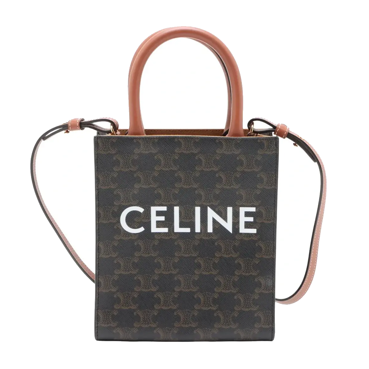 Pre-Loved Vertical Cabas Tote Triomphe Canvas Coated Mini with Gold Hardware, Brown