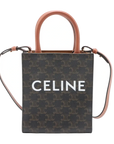 Pre-Loved Vertical Cabas Tote Triomphe Canvas Coated Mini with Gold Hardware, Brown