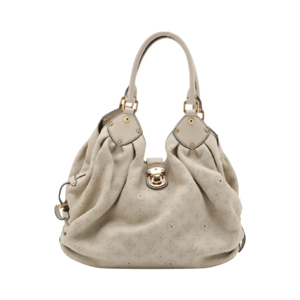 Pre-Loved Mahina XL Shoulder Bag Monogram Leather XL with Gold Hardware, Off-White