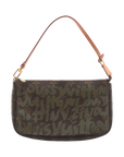 Pre-Loved Pochette Accessoires Graffiti Pochette Monogram Graffiti Coated Canvas with Gold Hardware, Brown with Khaki Green Graffiti