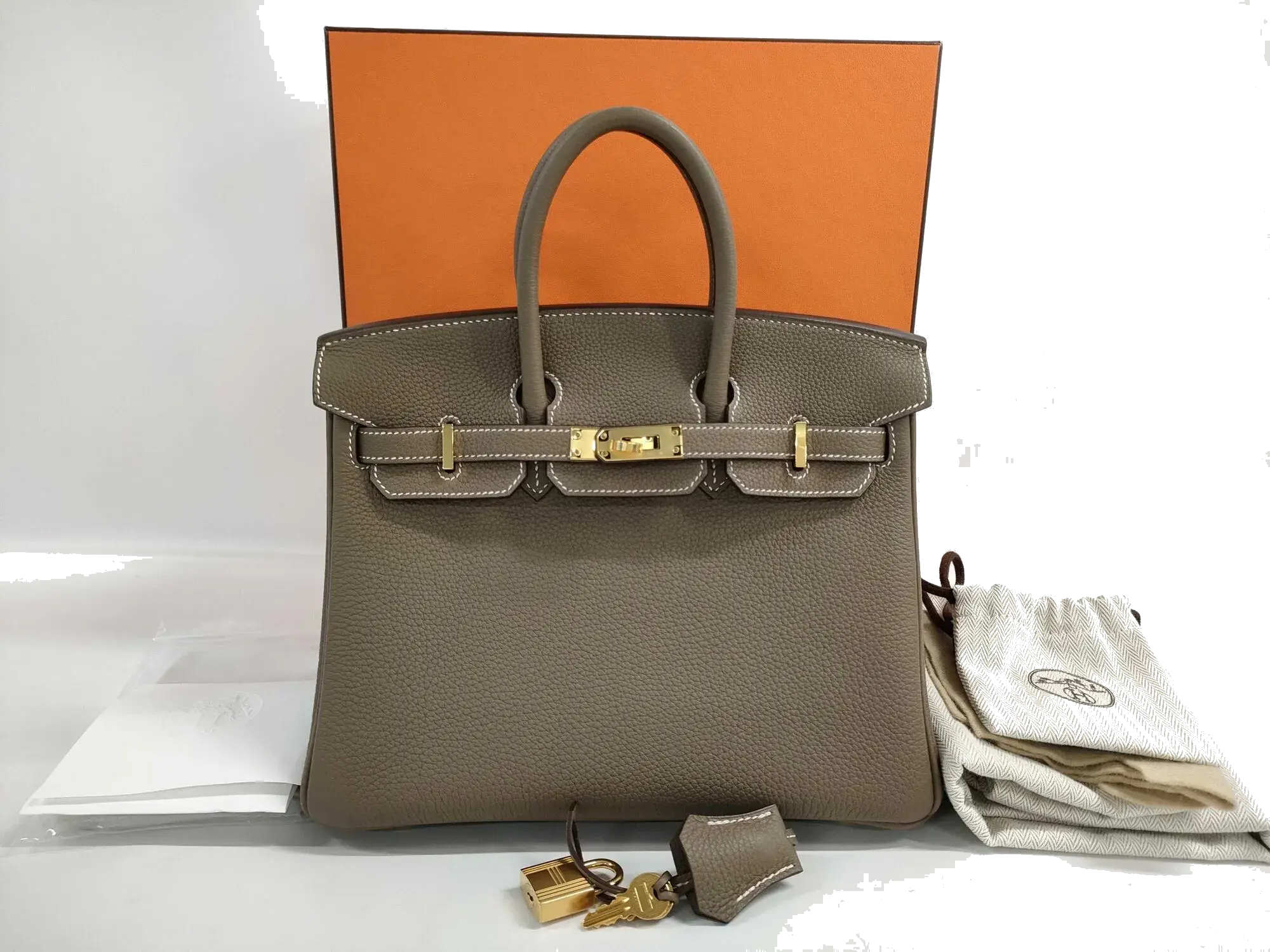 Pre-Loved Birkin Handbag Leather with Gold Hardware 25, Etoupe