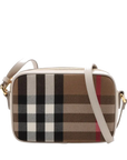 Pre-Loved Check Camera Bag Crossbody Bag Check Canvas Small with Gold Hardware, Beige Check / Cream