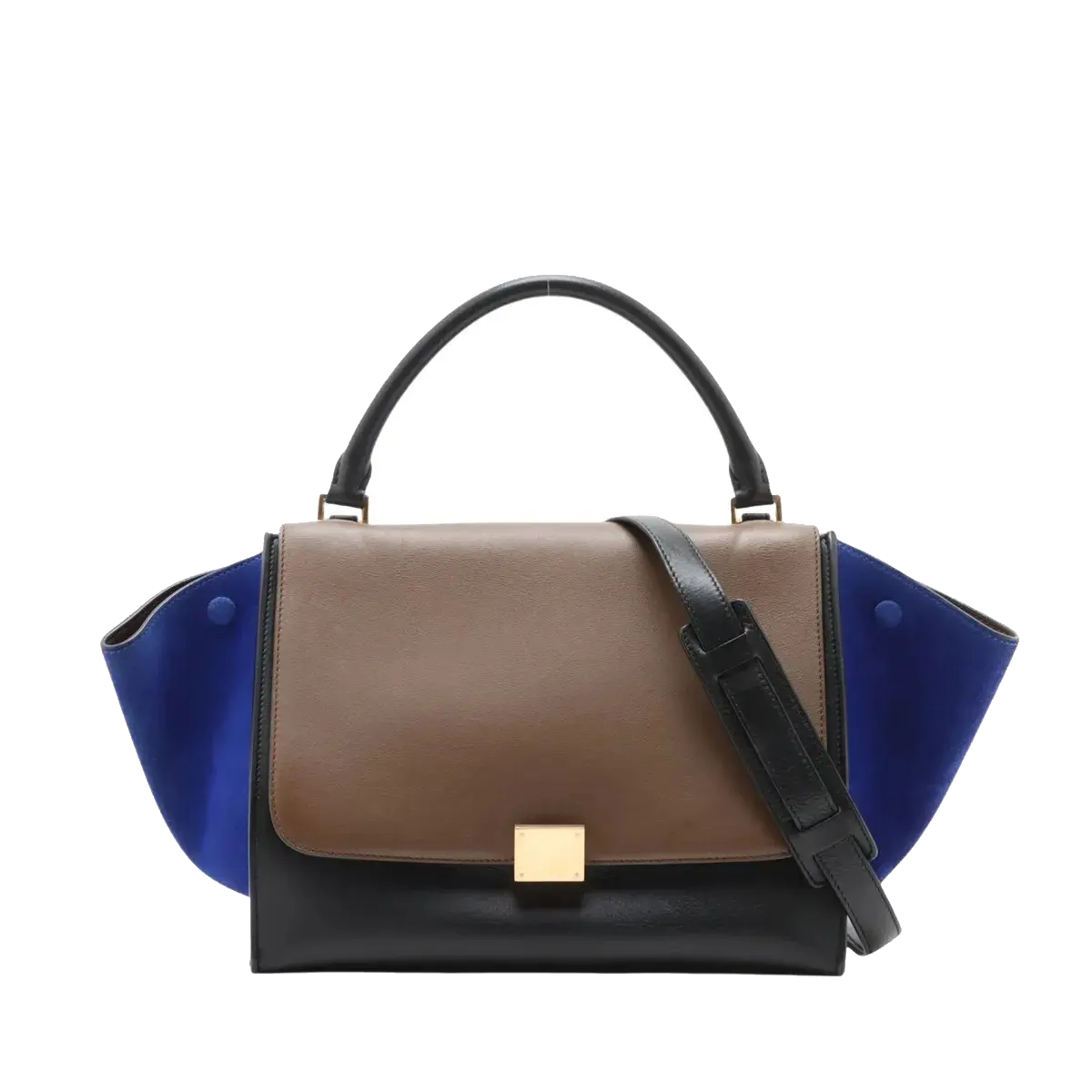 Pre-Loved Trapeze Handbag Leather Medium with Gold Hardware, Brown/Black/Blue