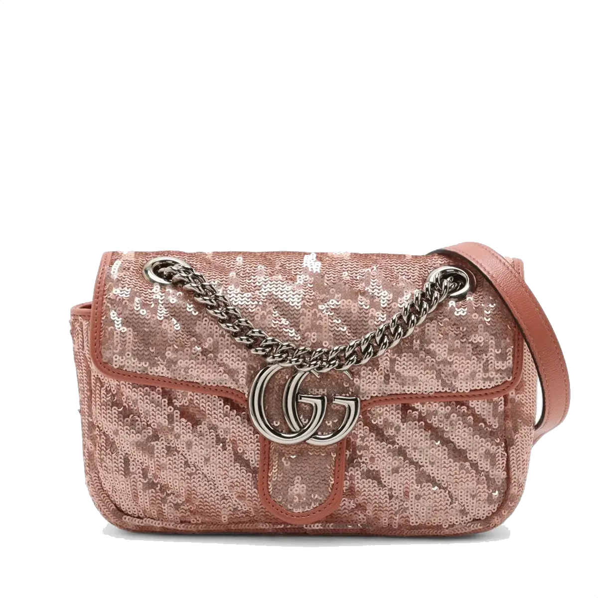 Pre-Loved GG Marmont Shoulder Bag Quilted Sequins Mini with Silver Hardware, Pink