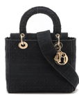 Pre-Loved Lady D-Lite Handbag Cannage Canvas Medium with Gold Hardware, Black