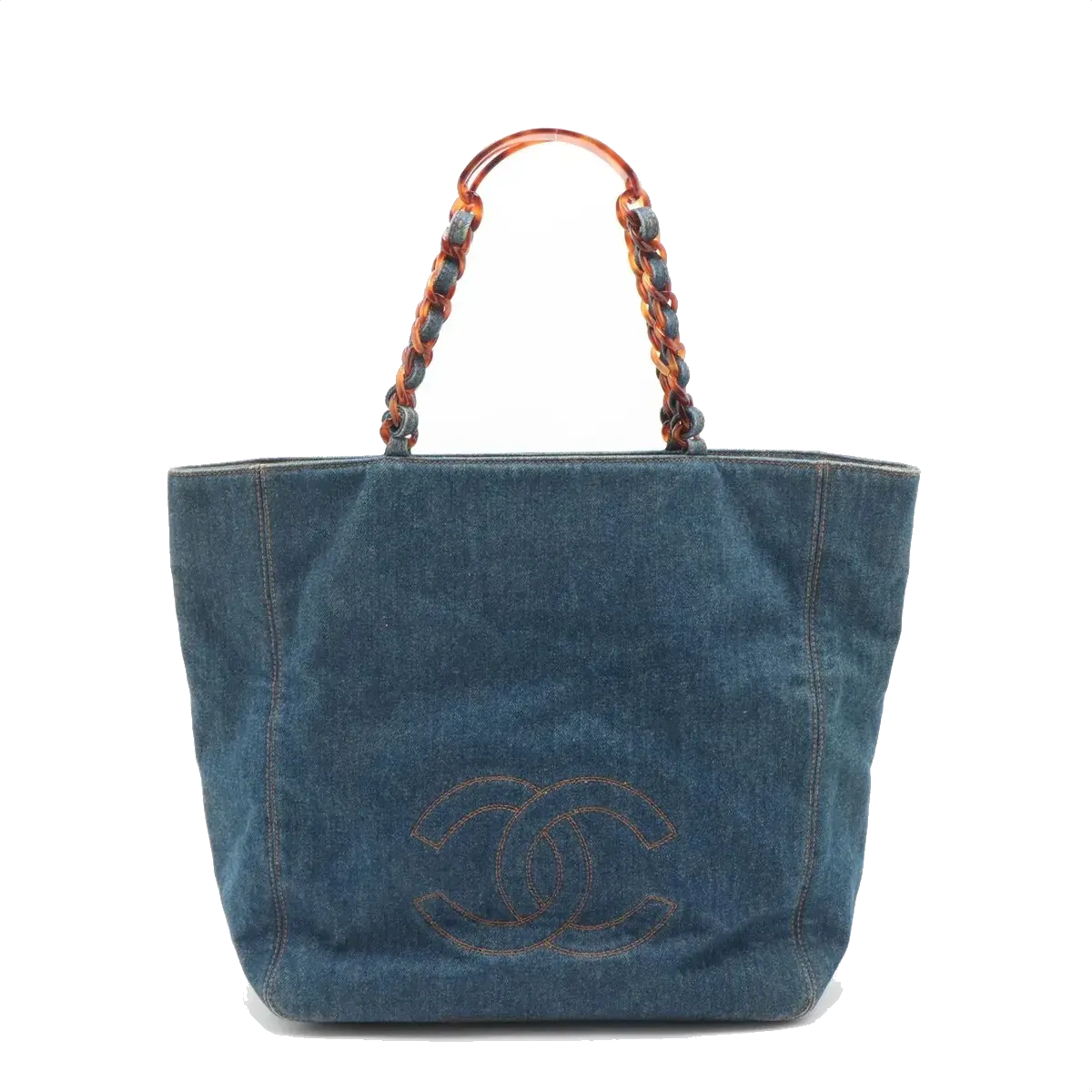 Pre-Loved CC Denim Tote Denim with Tortoise Shell Hardware, Blue
