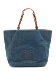 Pre-Loved CC Denim Tote Denim with Tortoise Shell Hardware, Blue