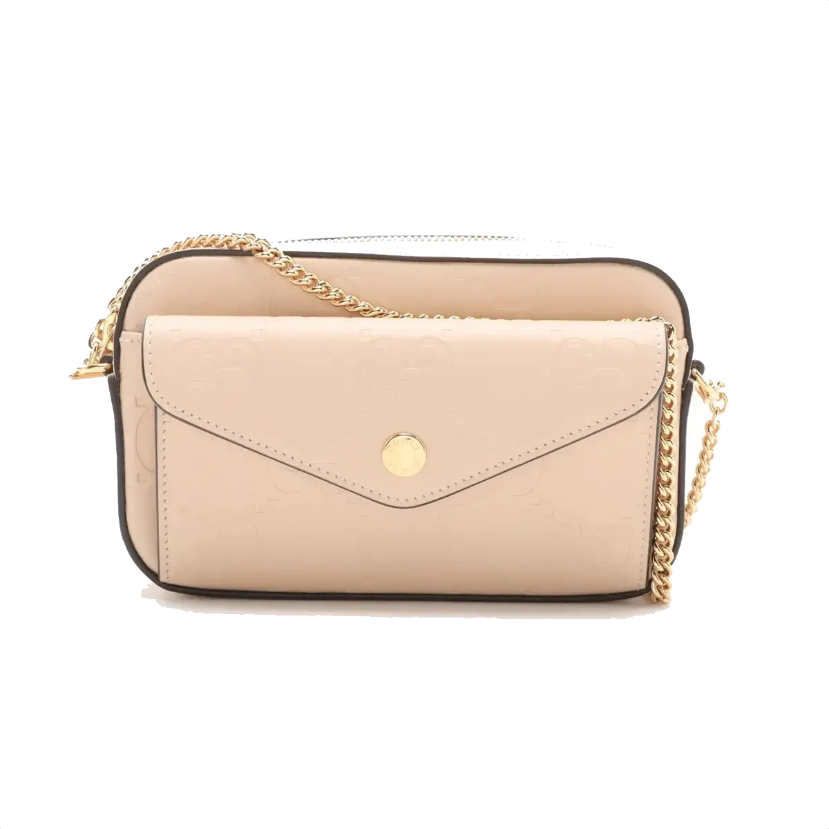 Pre-Loved GG Embossed Mini Chain Camera Bag Crossbody Bag Monogram Leather Mini with Gold Hardware, Beige