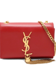 Pre-Loved Kate Tassel Crossbody Bag Leather Small with Gold Hardware, Red