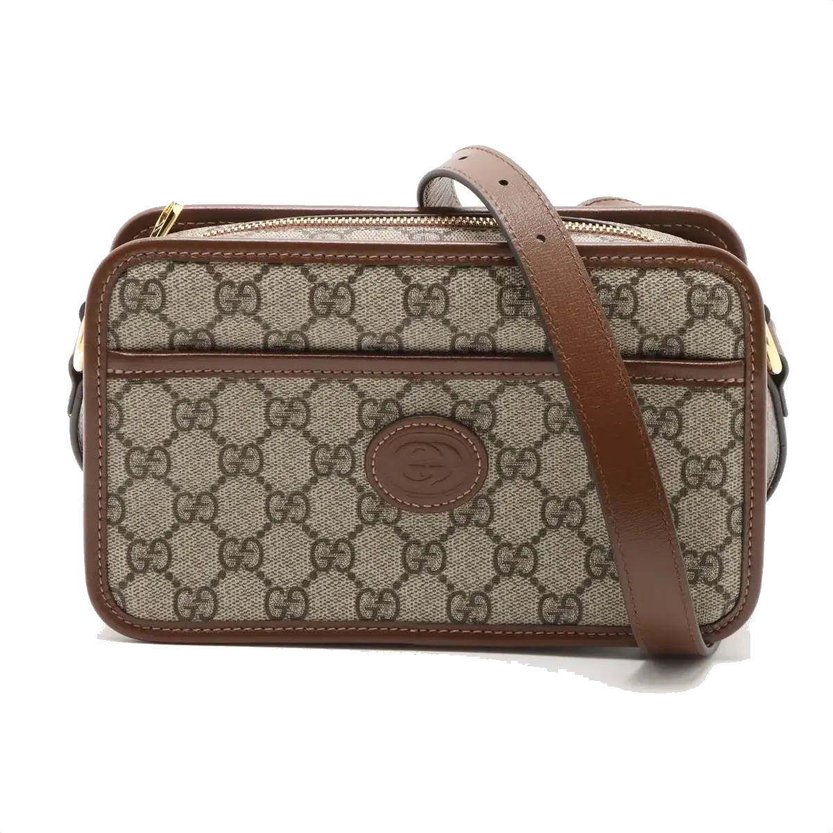Pre-Loved GG Retro Interlocking G Camera Bag Crossbody Bag GG Supreme Coated Canvas Mini with Gold Hardware, Beige and Ebony