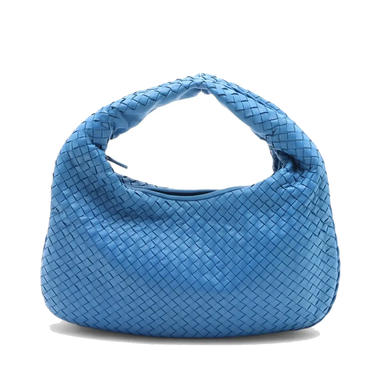 Pre-Loved Veneta Shoulder Bag Intrecciato Leather Medium with Silver Hardware, Blue