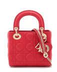 Pre-Loved Lady Dior Handbag Cannage Leather Mini with Gold Hardware, Red