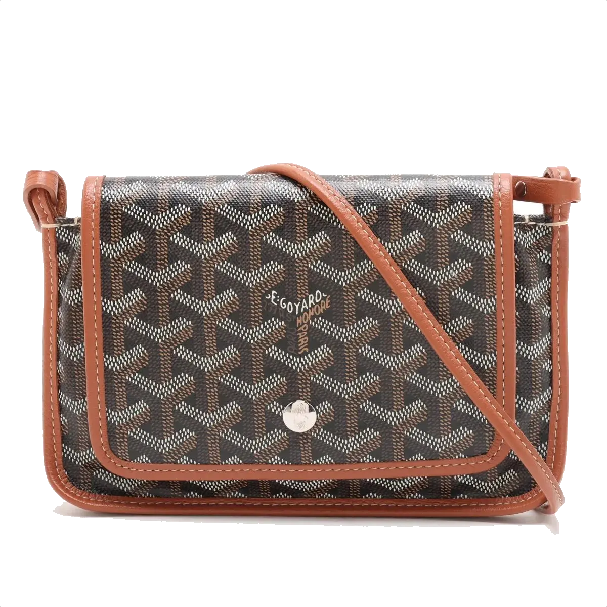 Pre-Loved Plumet Crossbody Bag Goyardine Chevron Coated Canvas with Silver Hardware, Black and Tan