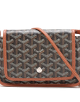 Pre-Loved Plumet Crossbody Bag Goyardine Chevron Coated Canvas with Silver Hardware, Black and Tan