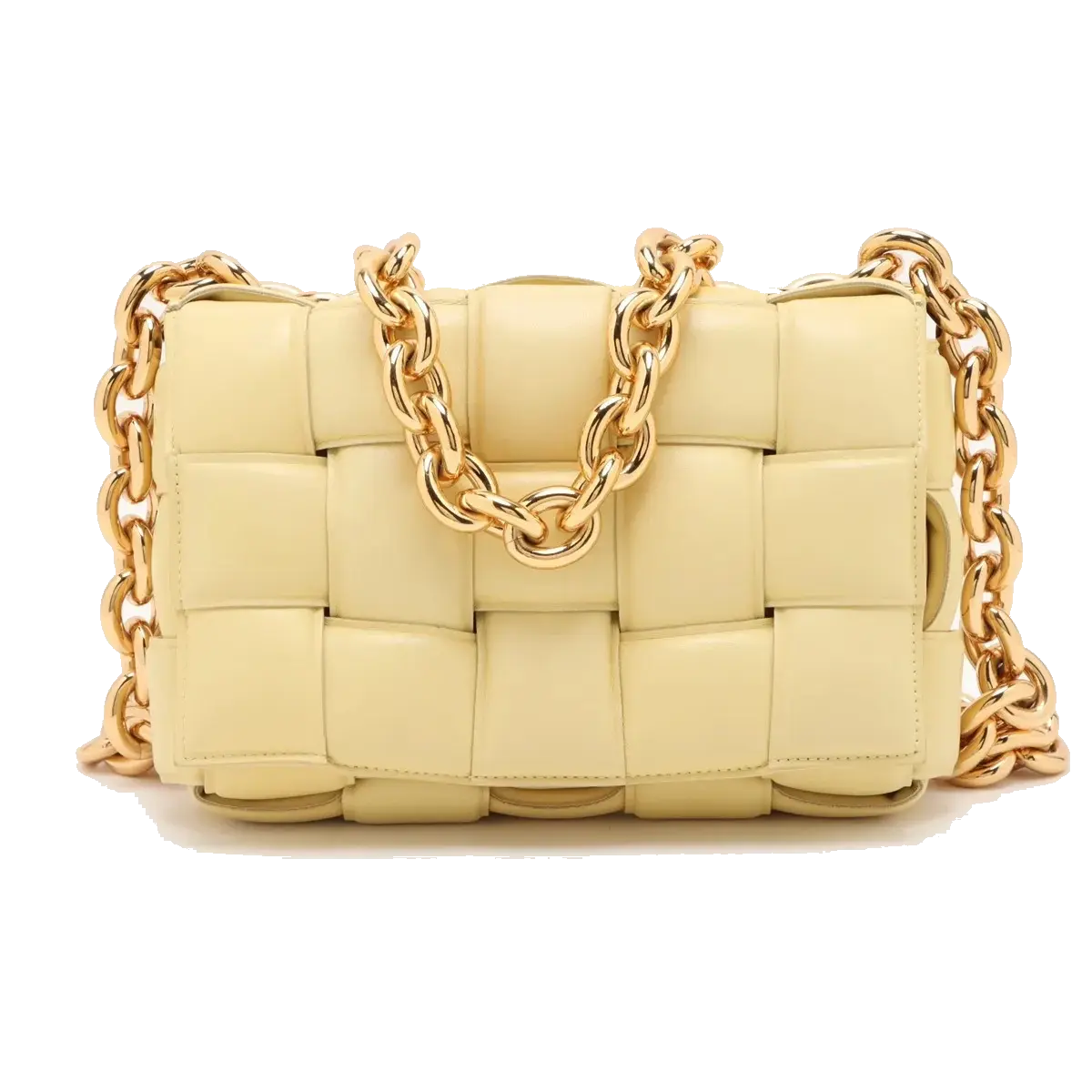Pre-Loved Chain Cassette Shoulder Bag Intrecciato Leather with Gold Hardware, Pale Yellow