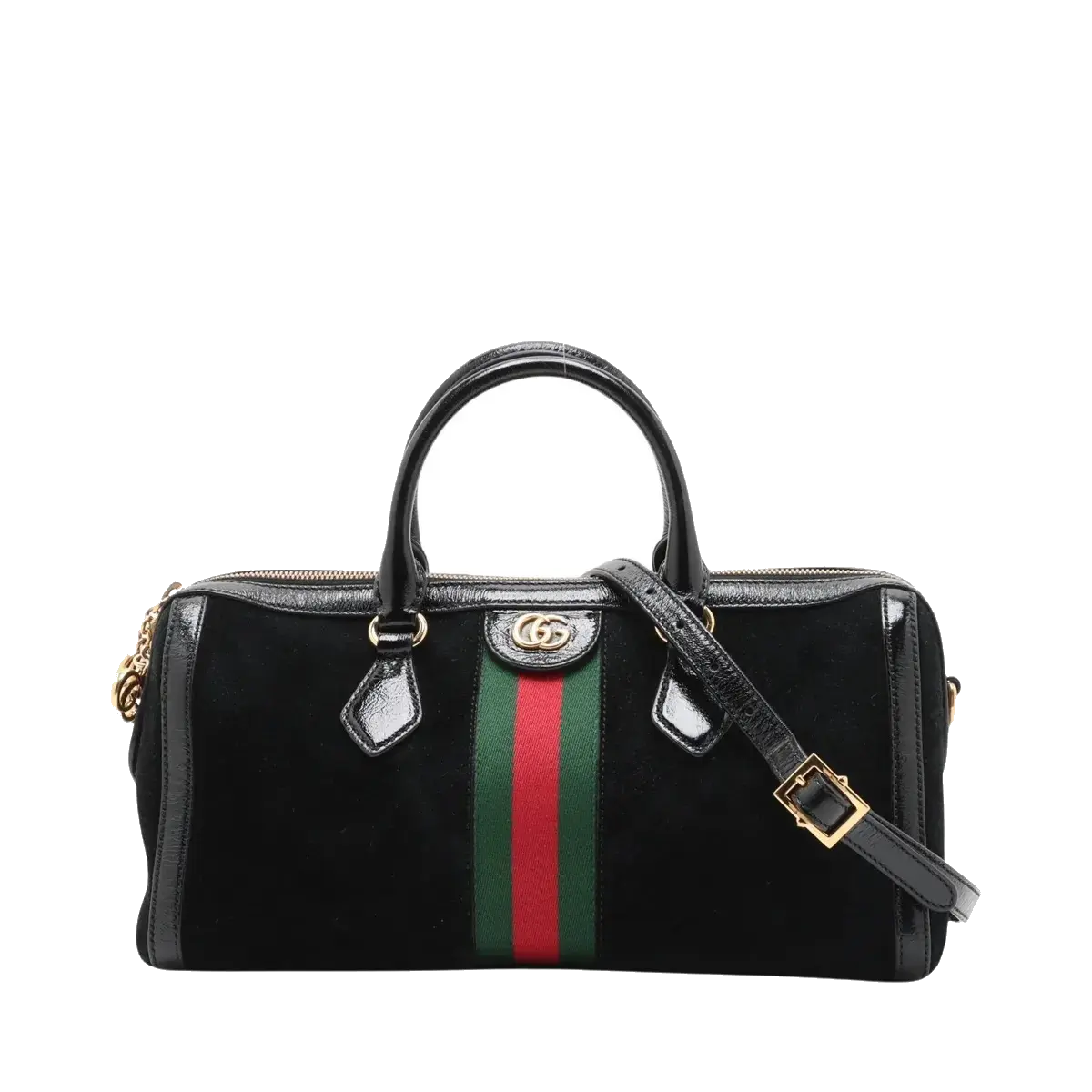 Pre-Loved Ophidia Handbag Suede Small with Gold Hardware, Black