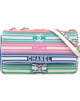 Pre-Loved Coco Stripe Flap Shoulder Bag Striped Canvas with Silver Hardware, Multicolor