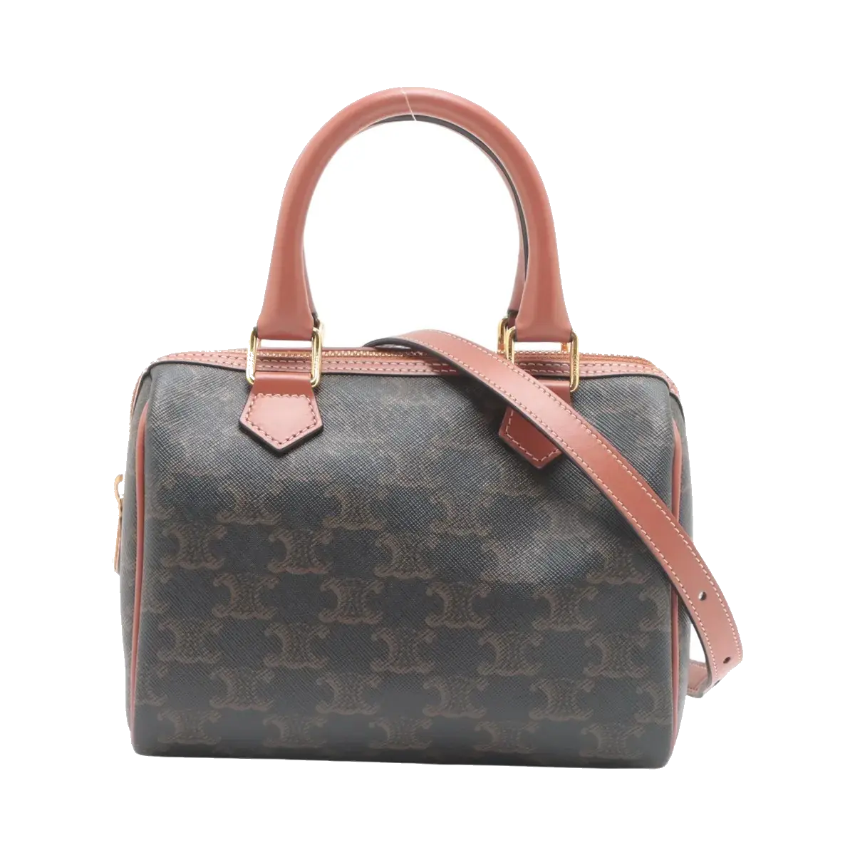 Pre-Loved Boston Triomphe Handbag Triomphe Coated Canvas Small with Gold Hardware, Brown