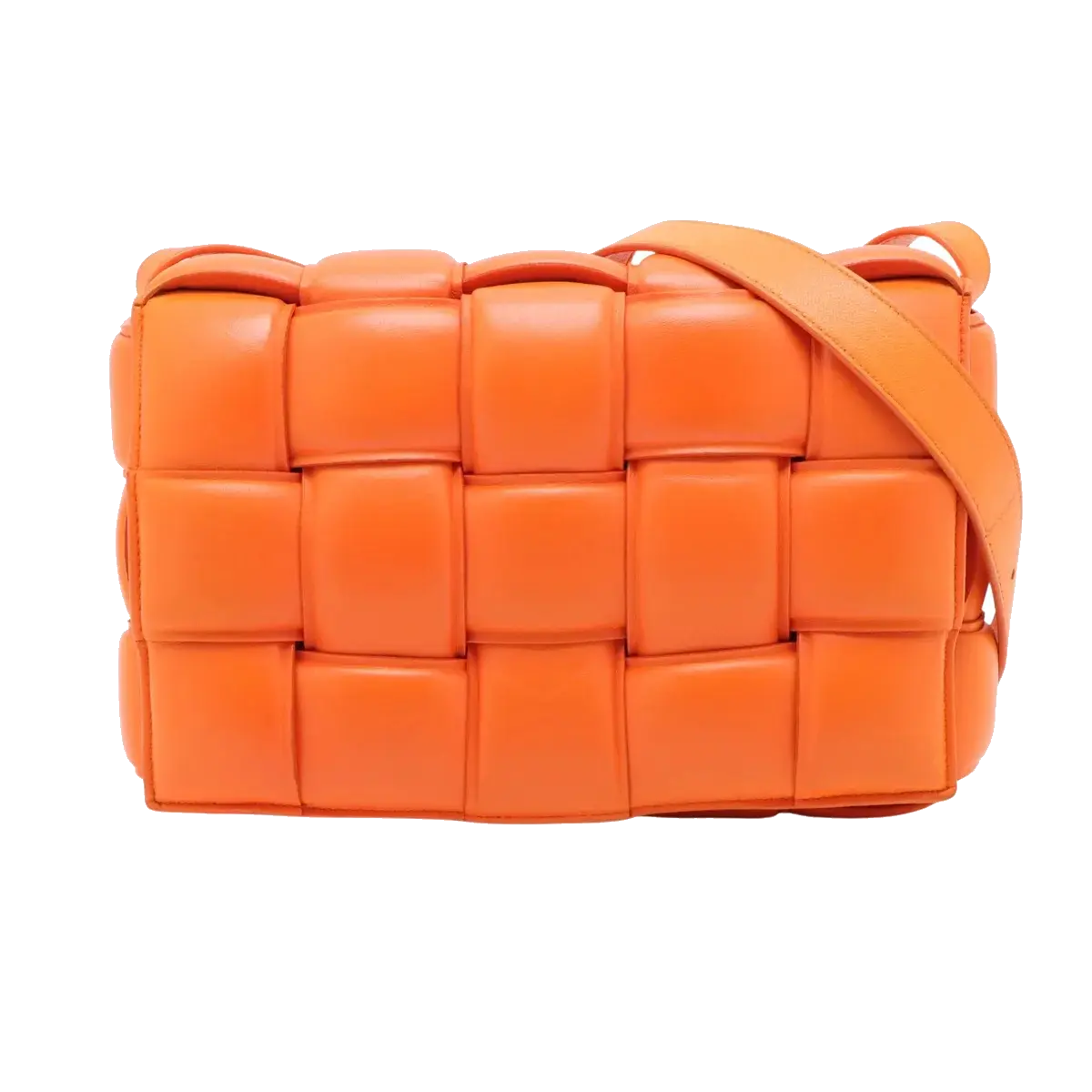 Pre-Loved Padded Cassette Crossbody Bag Intrecciato Leather with Gold Hardware, Orange