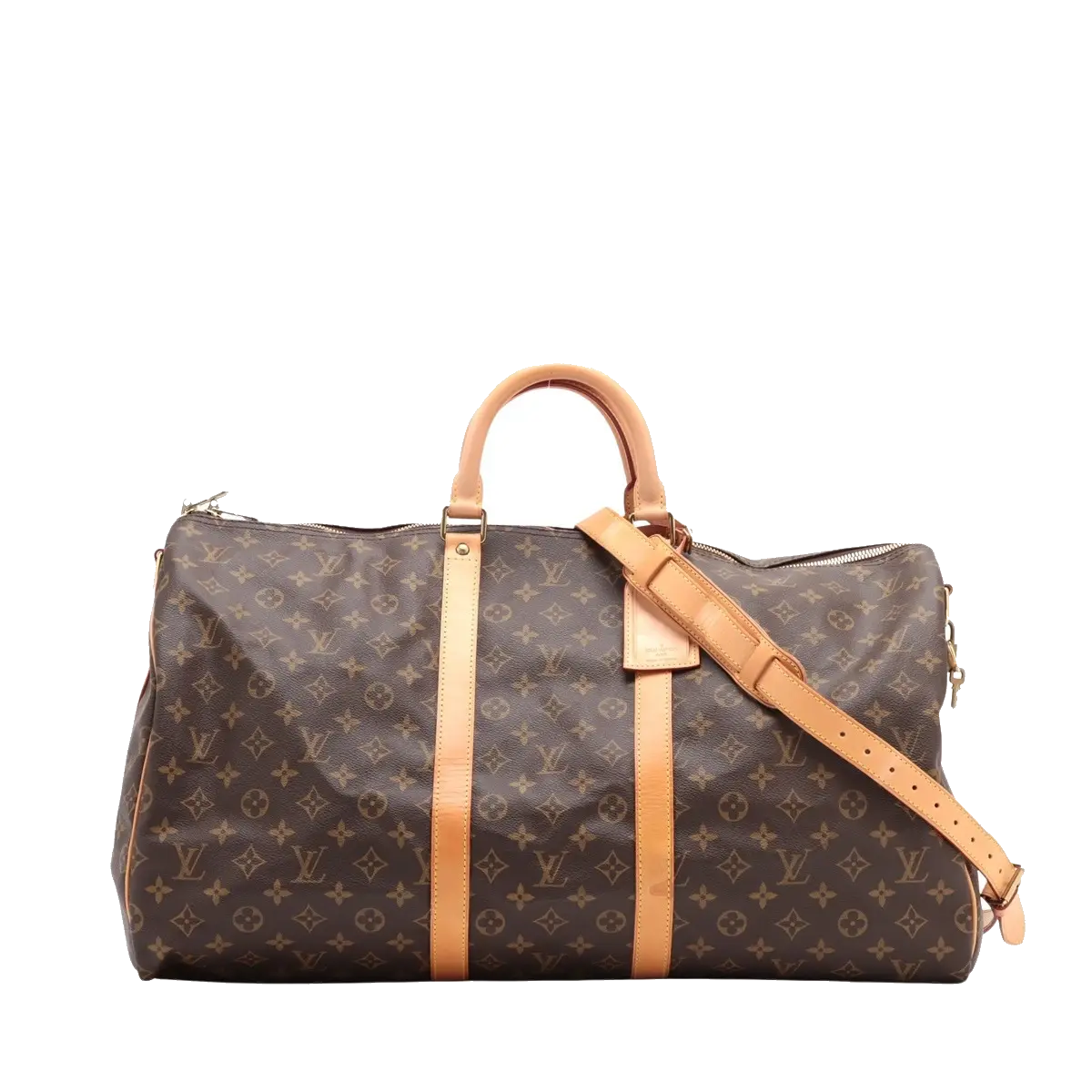 Pre-Loved Keepall Bandoulière Travel Bag Monogram Coated Canvas 55 with Gold Hardware, Brown