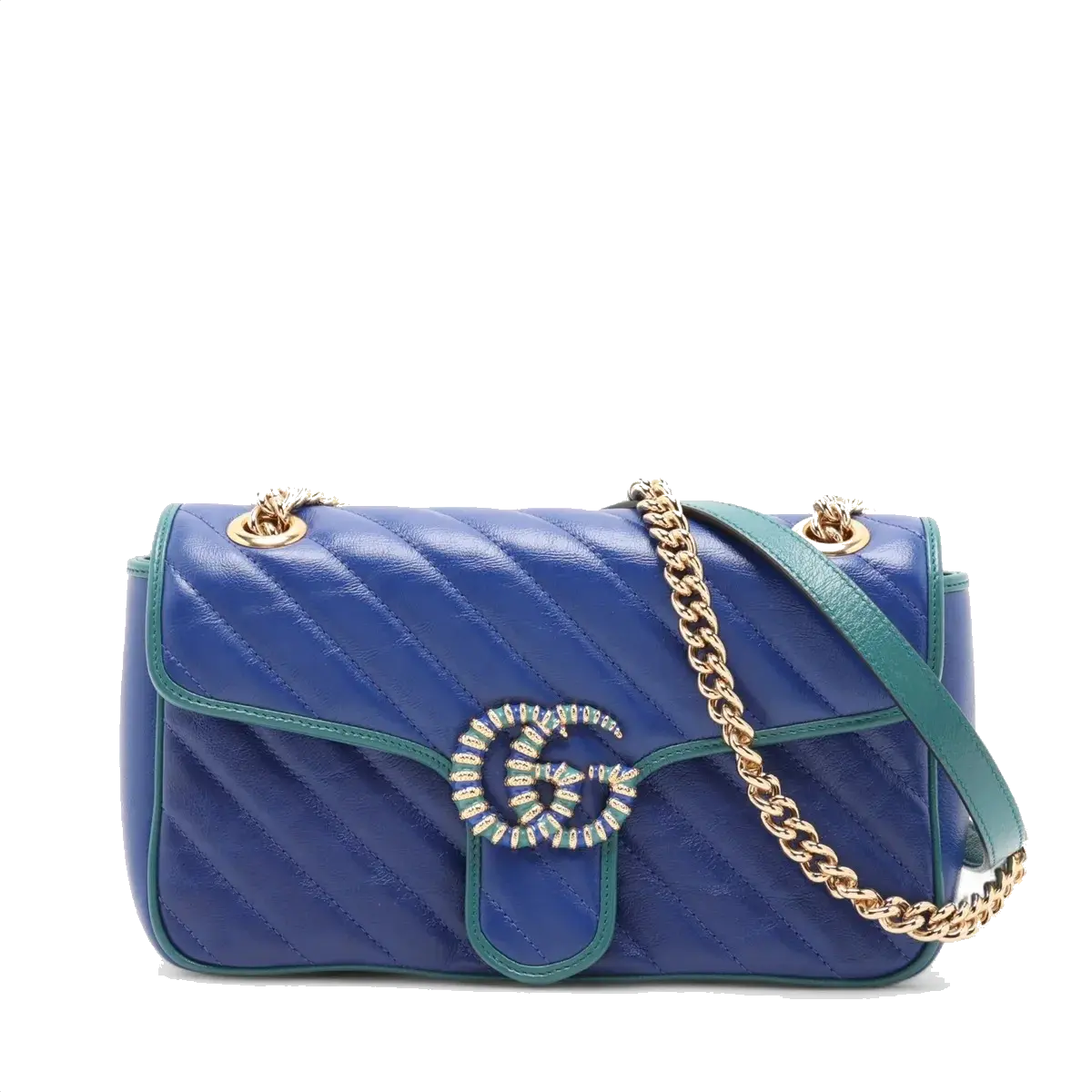 Pre-Loved GG Marmont Shoulder Bag Quilted Leather Small with Gold Hardware, Blue