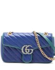 Pre-Loved GG Marmont Shoulder Bag Quilted Leather Small with Gold Hardware, Blue