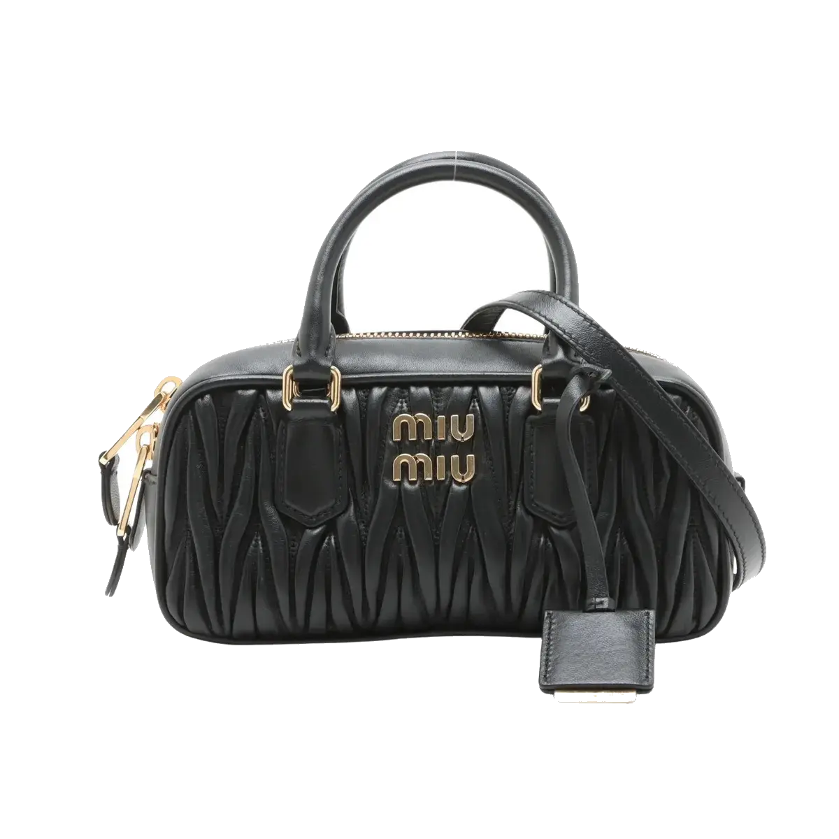 Pre-Loved Matelassé Bowling Bag Handbag Quilted Leather Mini with Gold Hardware, Black
