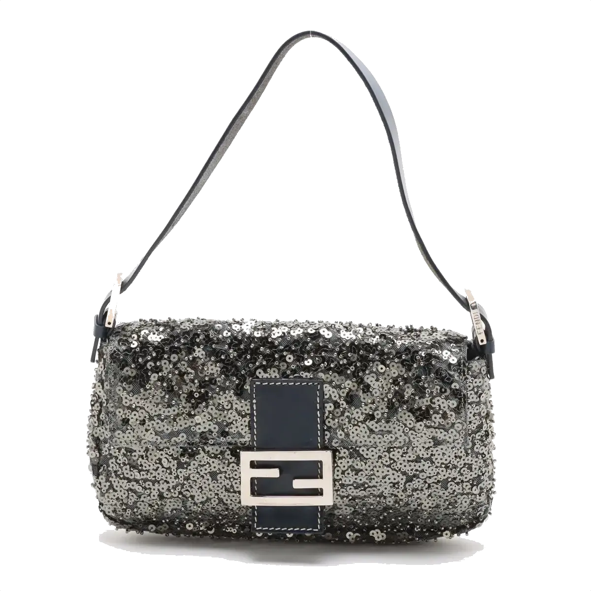 Pre-Loved Mamma Baguette Shoulder Bag Sequined with Silver Hardware, Silver