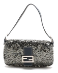 Pre-Loved Mamma Baguette Shoulder Bag Sequined with Silver Hardware, Silver