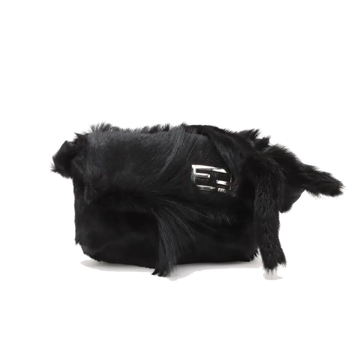 Pre-Loved Mamma Baguette Shoulder Bag Fur with Silver Hardware, Black