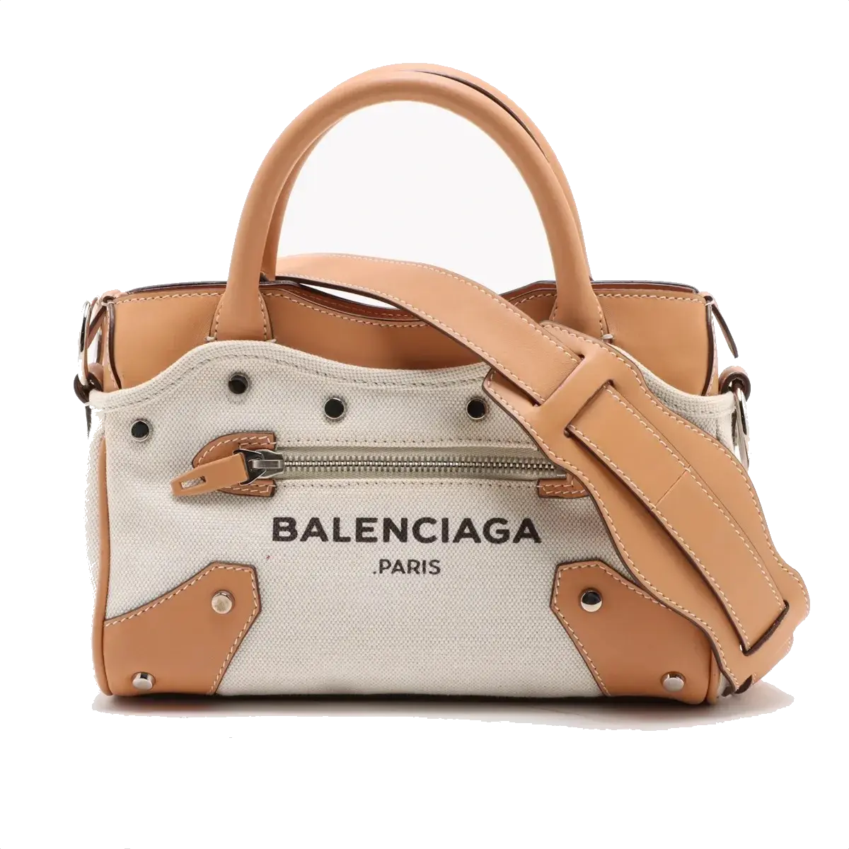 Pre-Loved Navy Cabas Handbag Canvas Plain Mini with Silver Hardware, Natural / Beige