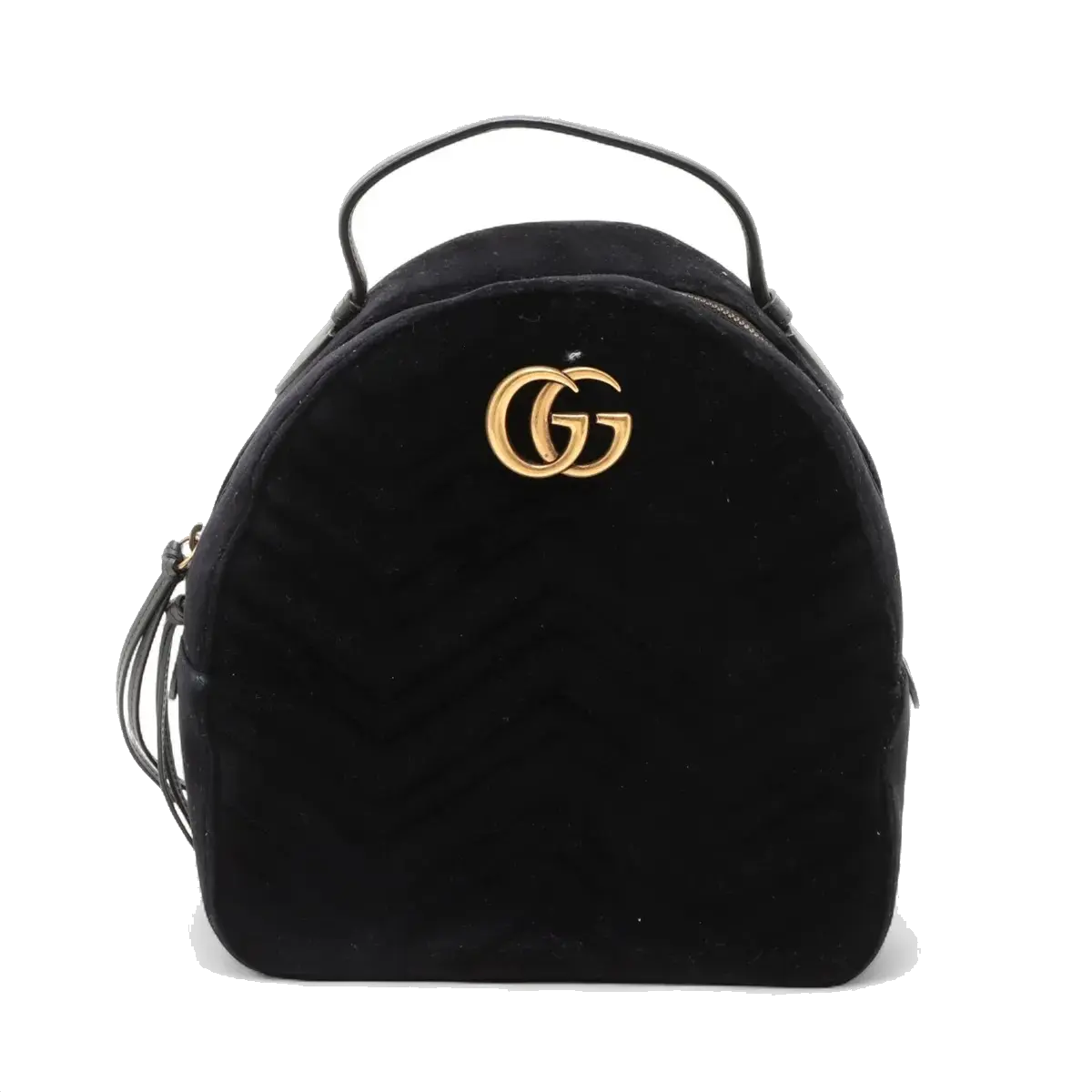 Pre-Loved GG Marmont Backpack Quilted Velvet Mini with Aged Gold Hardware, Black
