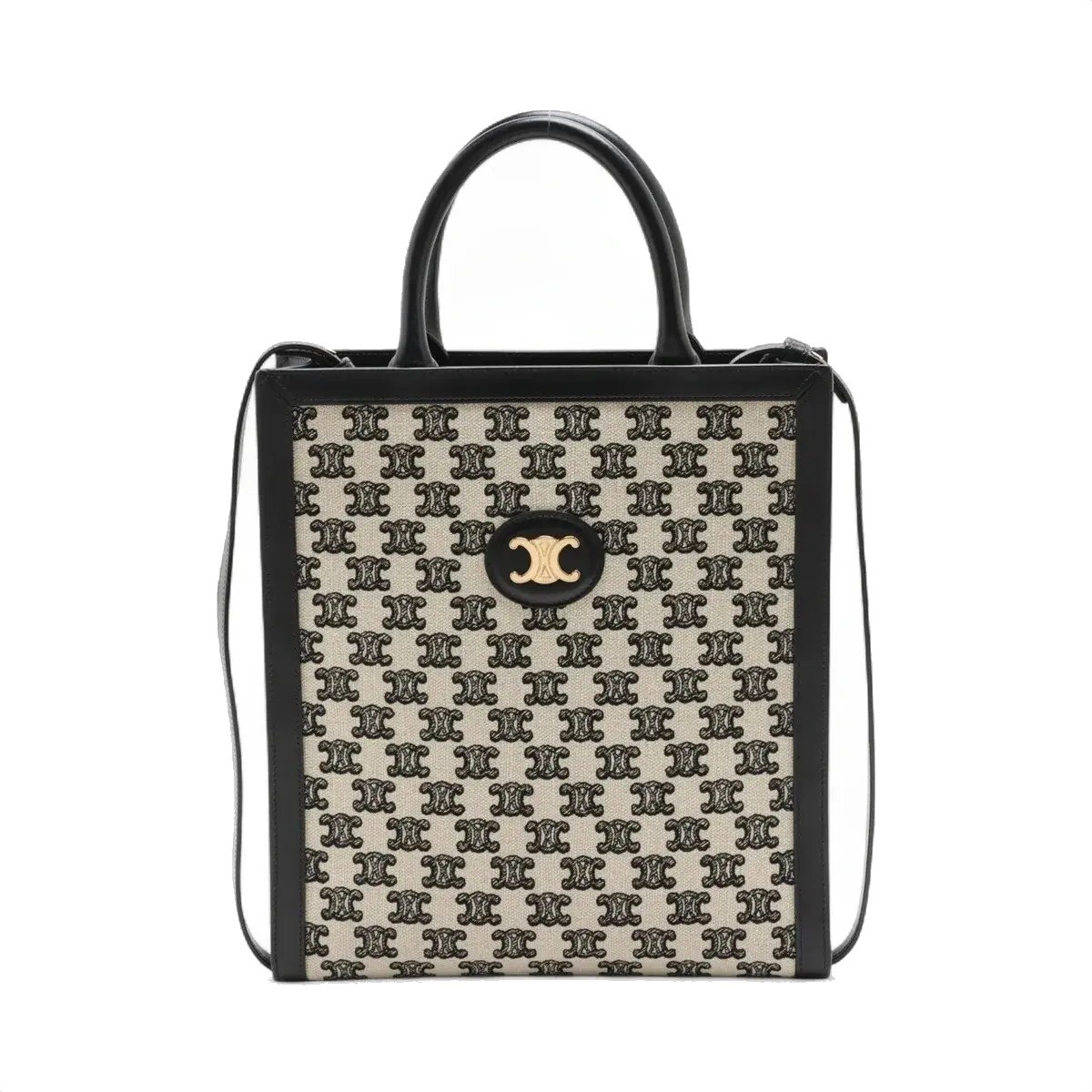 Pre-Loved Triomphe Vertical Cabas Tote Triomphe Coated Canvas Small with Gold Hardware, Beige and Black