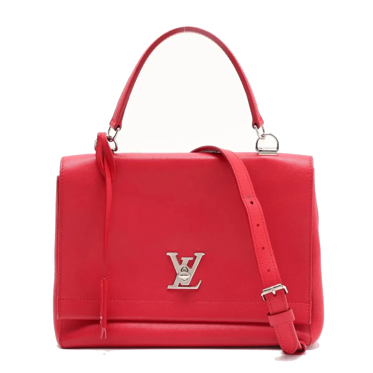 Pre-Loved Lockme II Handbag Leather with Silver Hardware, Red