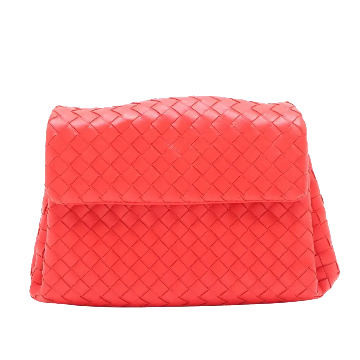 Pre-Loved Intrecciato Clutch Clutch Intrecciato Leather with Silver Hardware, Coral Red