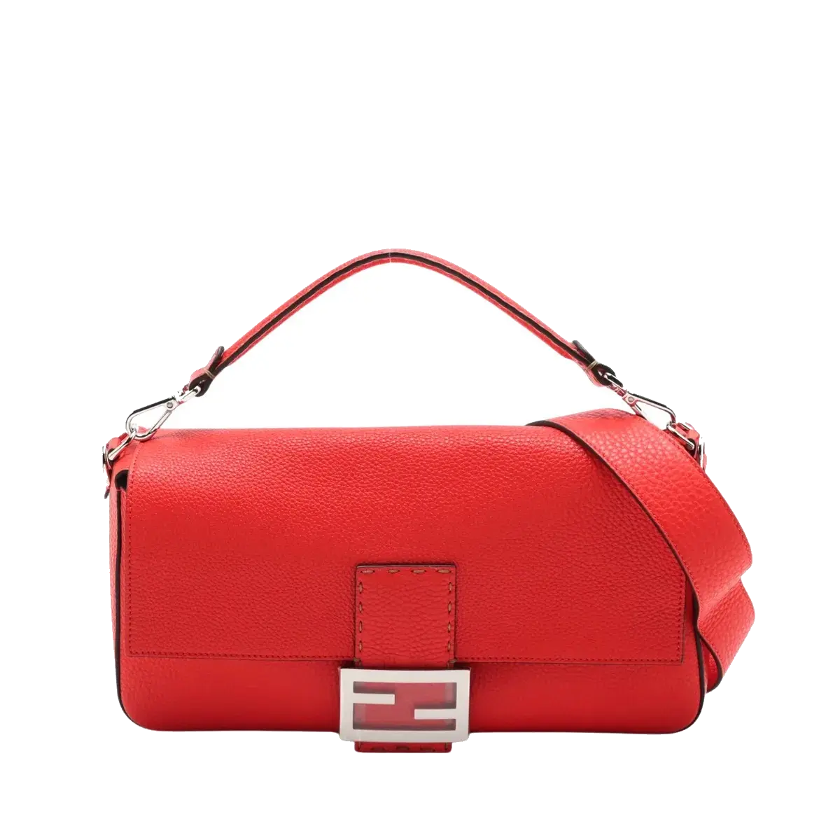 Pre-Loved Baguette Shoulder Bag Leather with Silver Hardware, Red