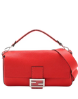 Pre-Loved Baguette Shoulder Bag Leather with Silver Hardware, Red