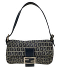 Pre-Loved Mamma Baguette Shoulder Bag Zucchino Canvas Coated with Silver Hardware, Navy and Grey