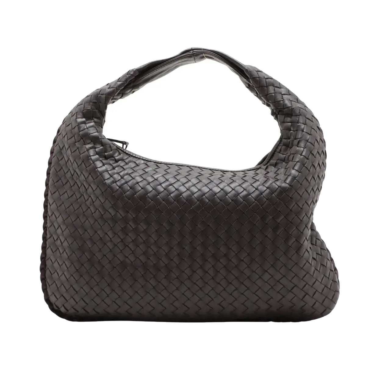 Pre-Loved Veneta Shoulder Bag Intrecciato Leather Medium with Gunmetal Hardware, Dark Brown