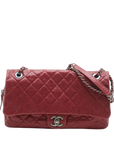 Pre-Loved Easy Flap Shoulder Bag Quilted Leather with Silver Hardware, Red