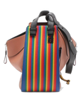 Pre-Loved Hammock Shoulder Bag Striped Leather Medium with Silver Hardware, Tan with Rainbow Multicolor